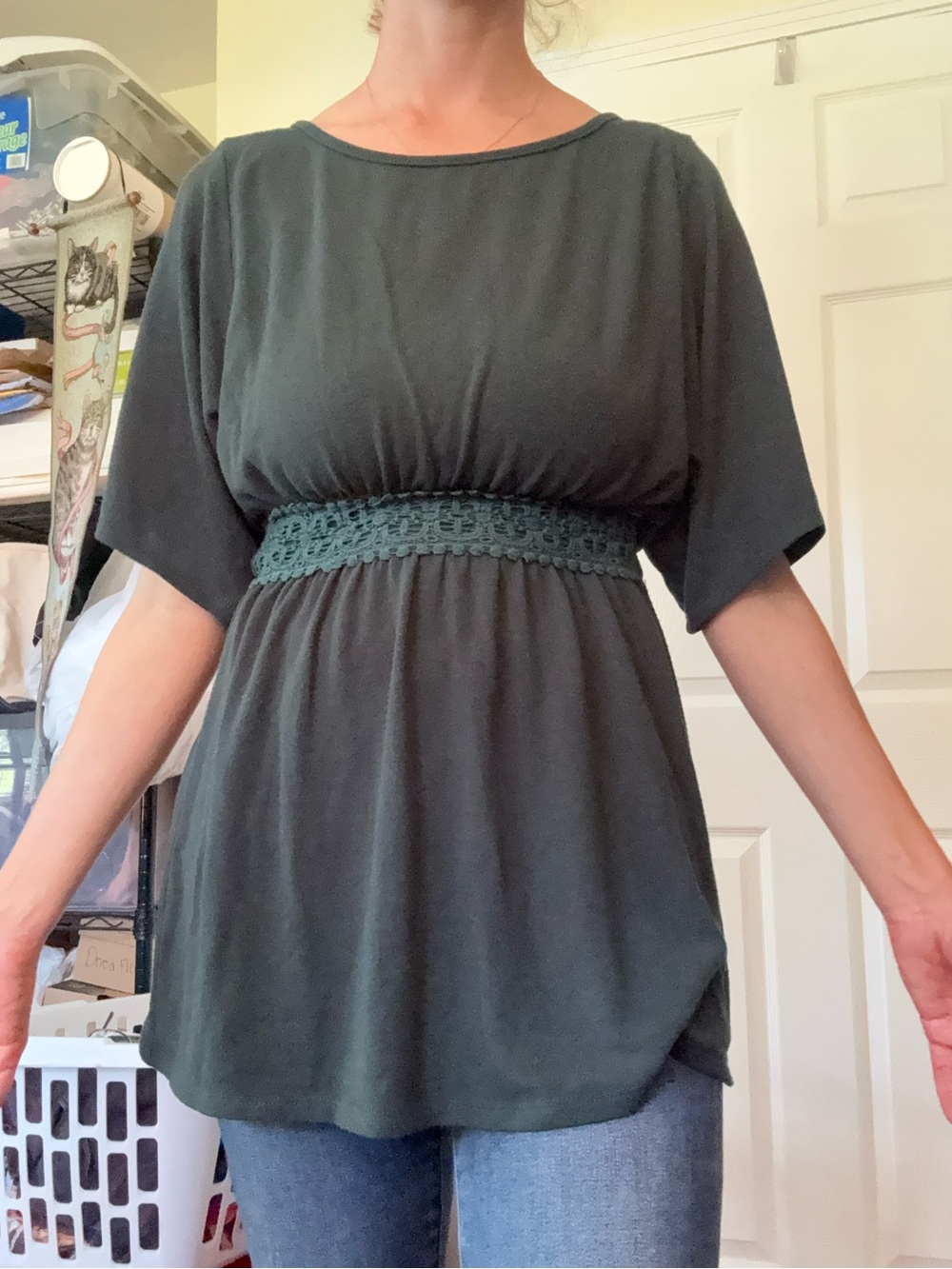 Women’s Dark Green Crochet Waist Tunic Top Whimsical Fairycore Top